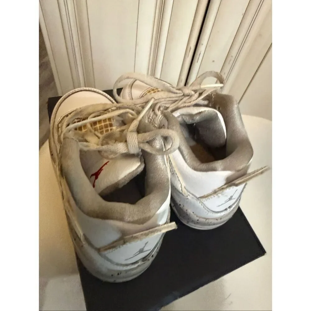 Air Jordan Toddler 4 Retro Leather Lace Up Sneaker Shoes White Oreo Size 7C